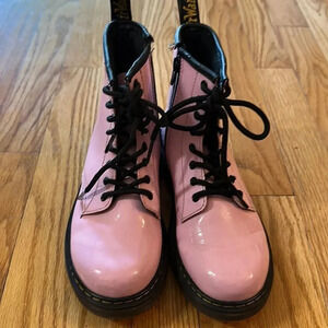 Dr Marten sz 3 youth pink patent leather lace up boots side zip ~puppy bites